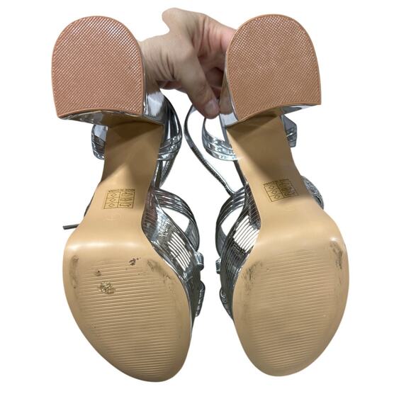 Onlymaker Womens Size 8 Shiny Silver 6" Platform Heels Open Ankle Strap Shoes - Picture 7 of 7